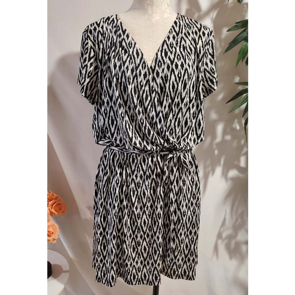 Banana Republic Ikat Crossover Drape Faux Wrap Tie Waist Dress Size XL Pockets